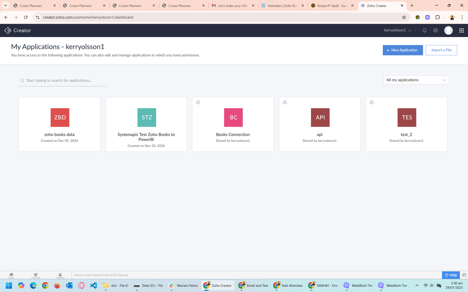 Zoho Creator custom application dashboard